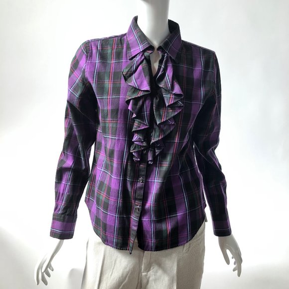 Petite Sized Lauren Purple Plaid Shirt
